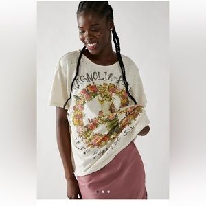 New With Tags Magnolia Pearl Free People Peace Tee- artisan made up cycled